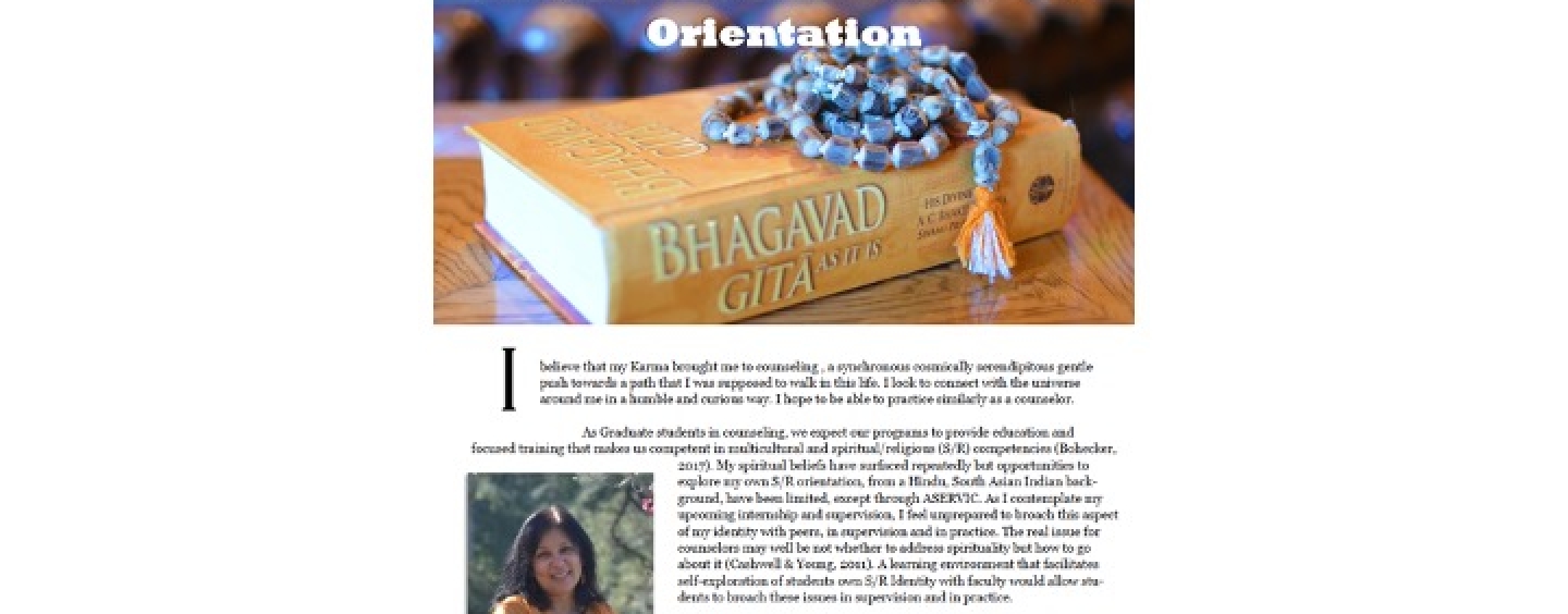 image of newsletter article by Sapna Singh. Image of book with beads on top, text below, and small photo of Sapna Singh smiling, medium dark hair and dark skin
